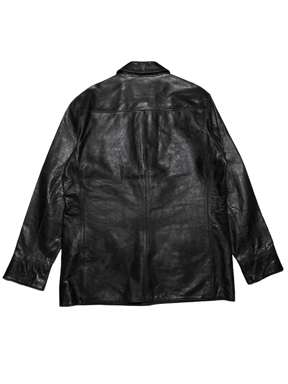 Vintage Y2K Banana Republic Mens Large Dark Brown Leather Car Coat Lined Heavy